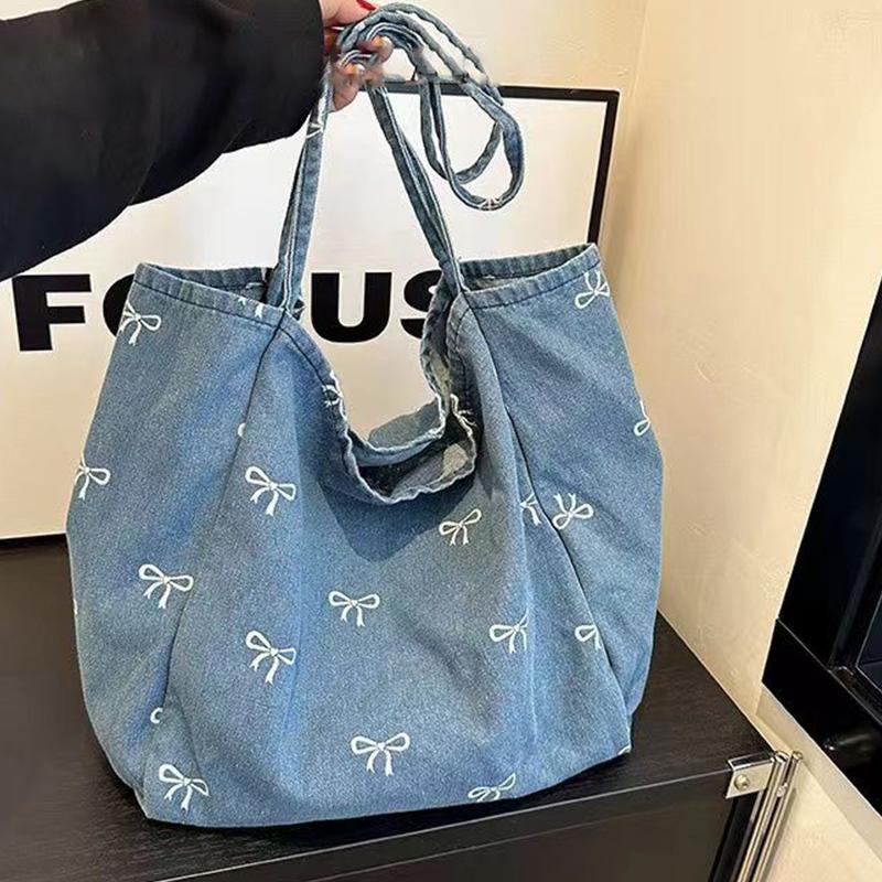 Travel Accessories Tech - Ladies Bow Decor Denim Canvas Tote