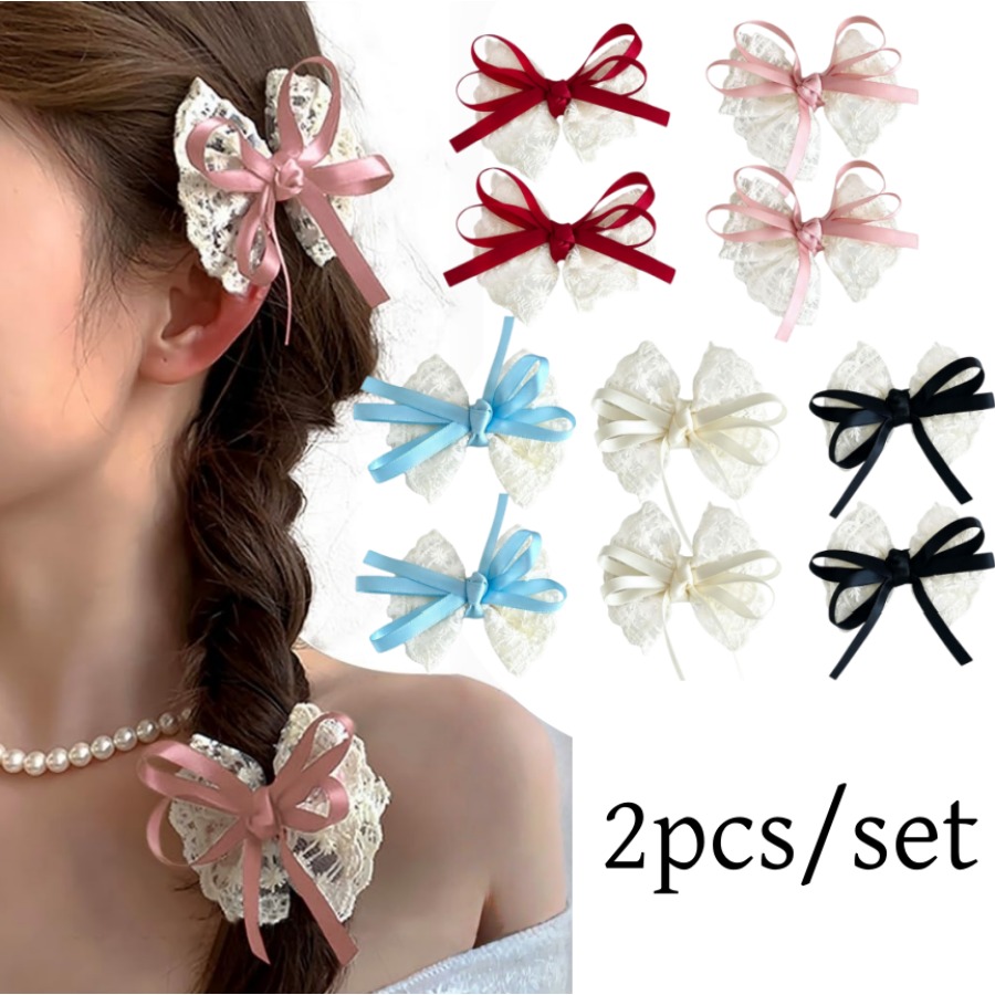 Travel Accessories Gear - 2pcs/set Cute Lace Bow Hair Clips