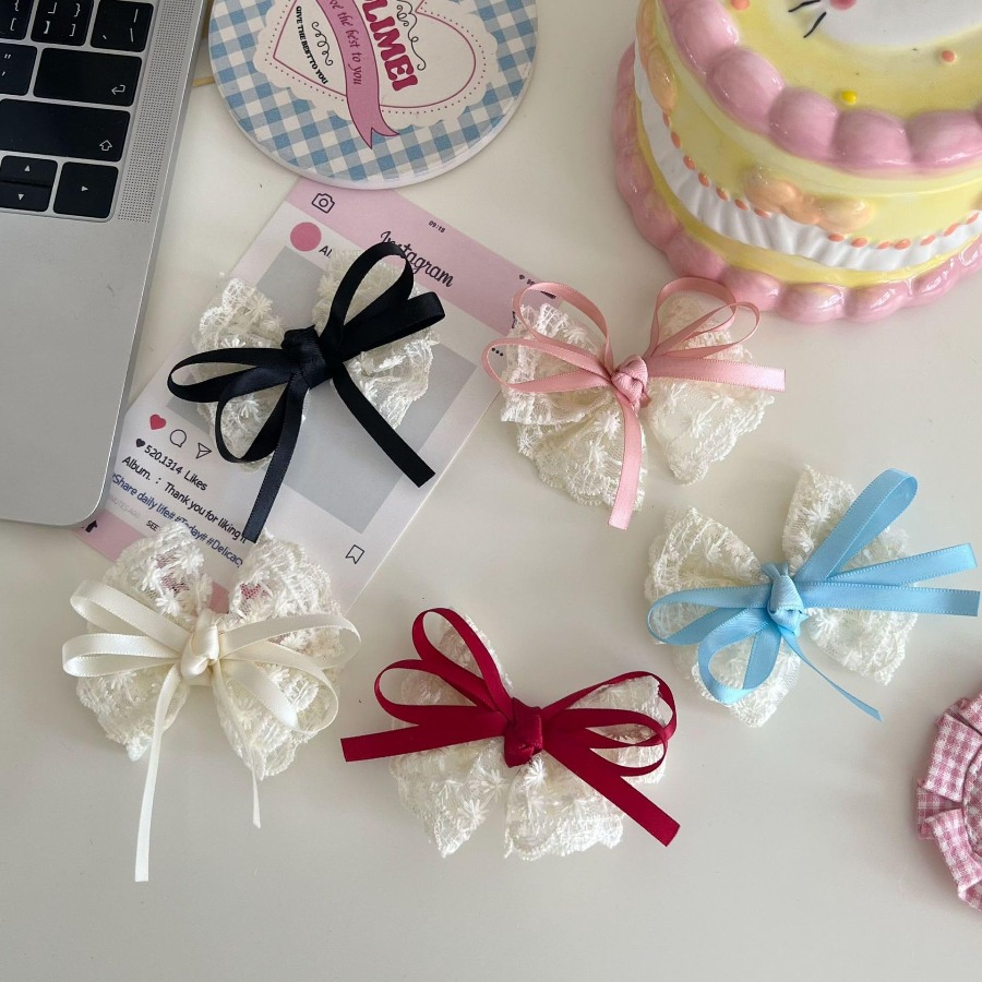 2pcs/set Cute Lace Bow Hair Cl - Travel Accessories Gear 评论和价格